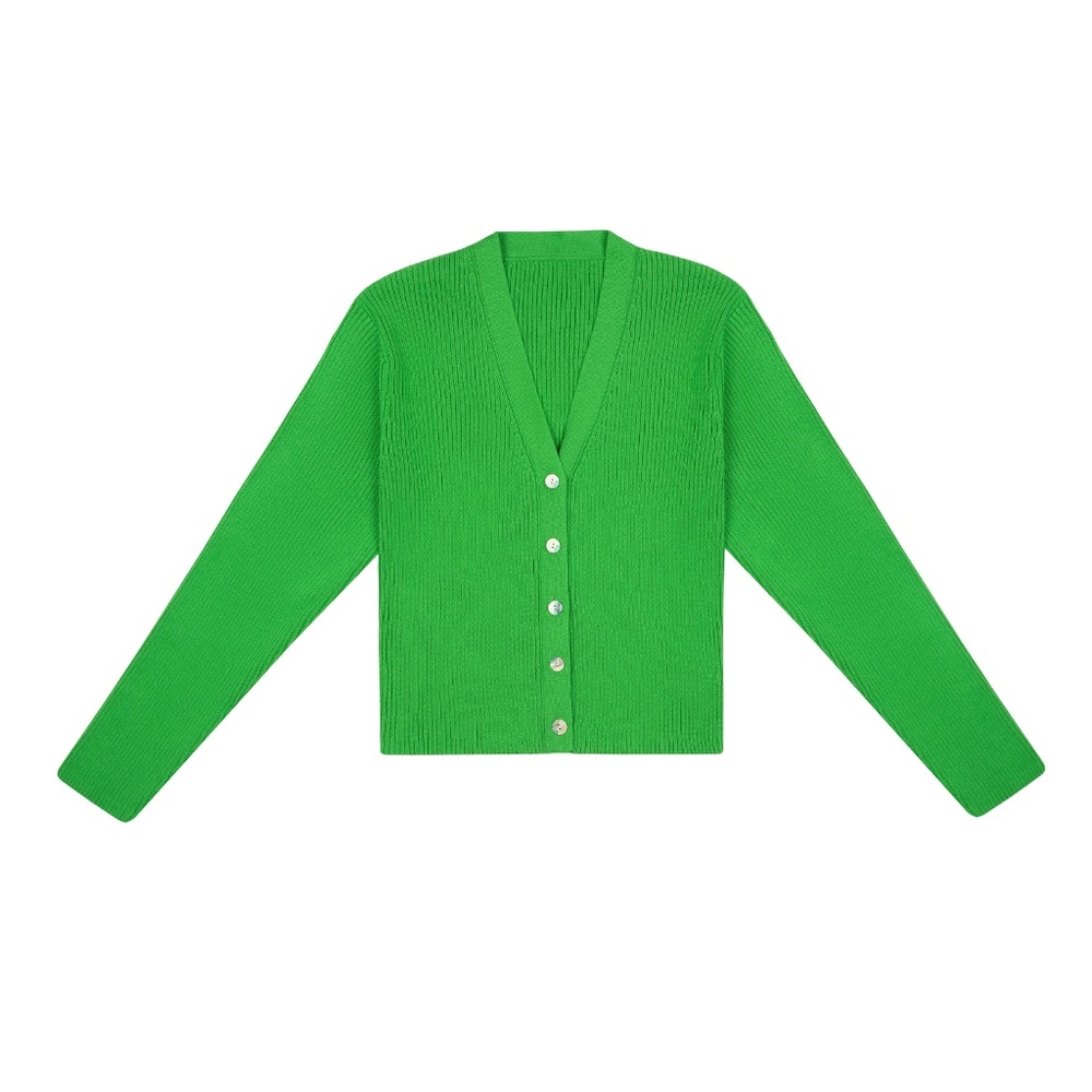 Wray Ribbed Green Cardigan